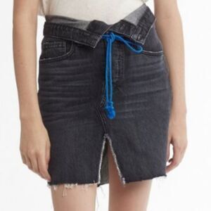Hudson Los Angeles Black Denim High Waisted Sloane Fold Down Skirt Size 25